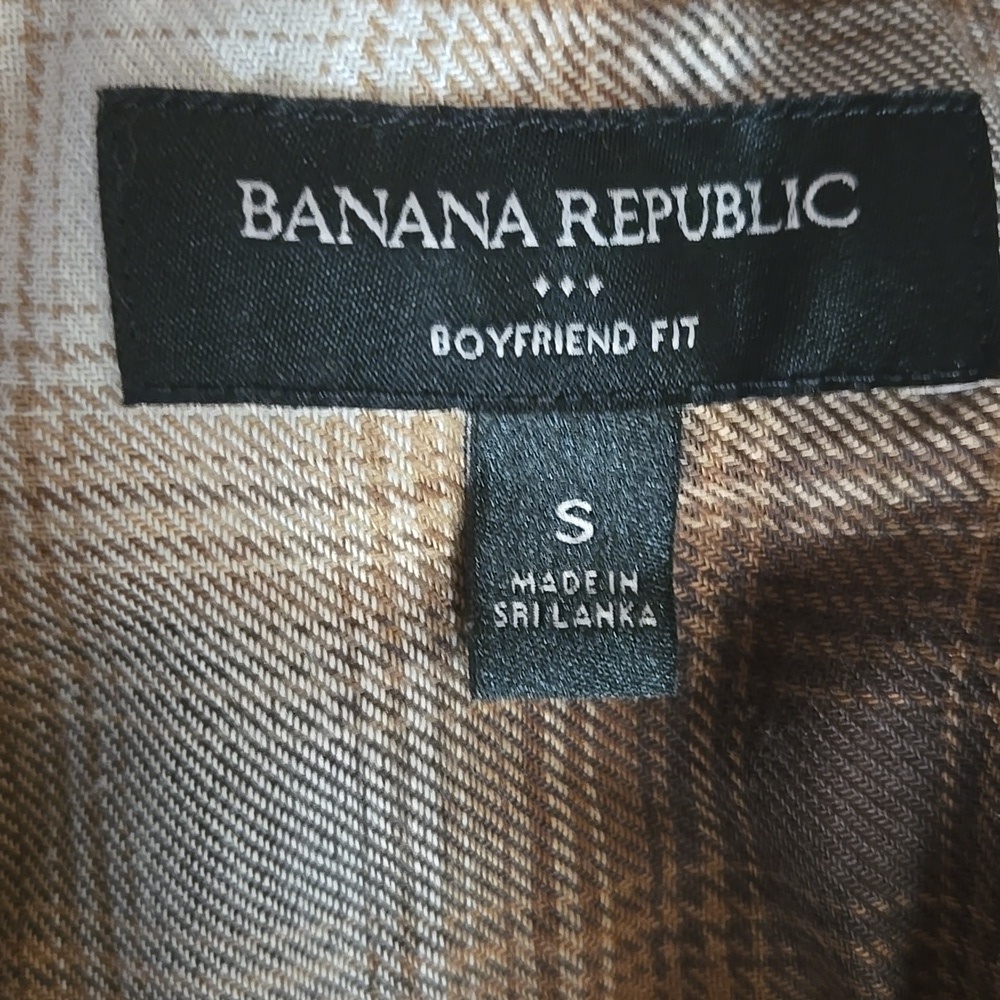 Banana Republic Factory Flannel Boyfriend Shirt Brown Plaid Western Style Small - Picture 6 of 7